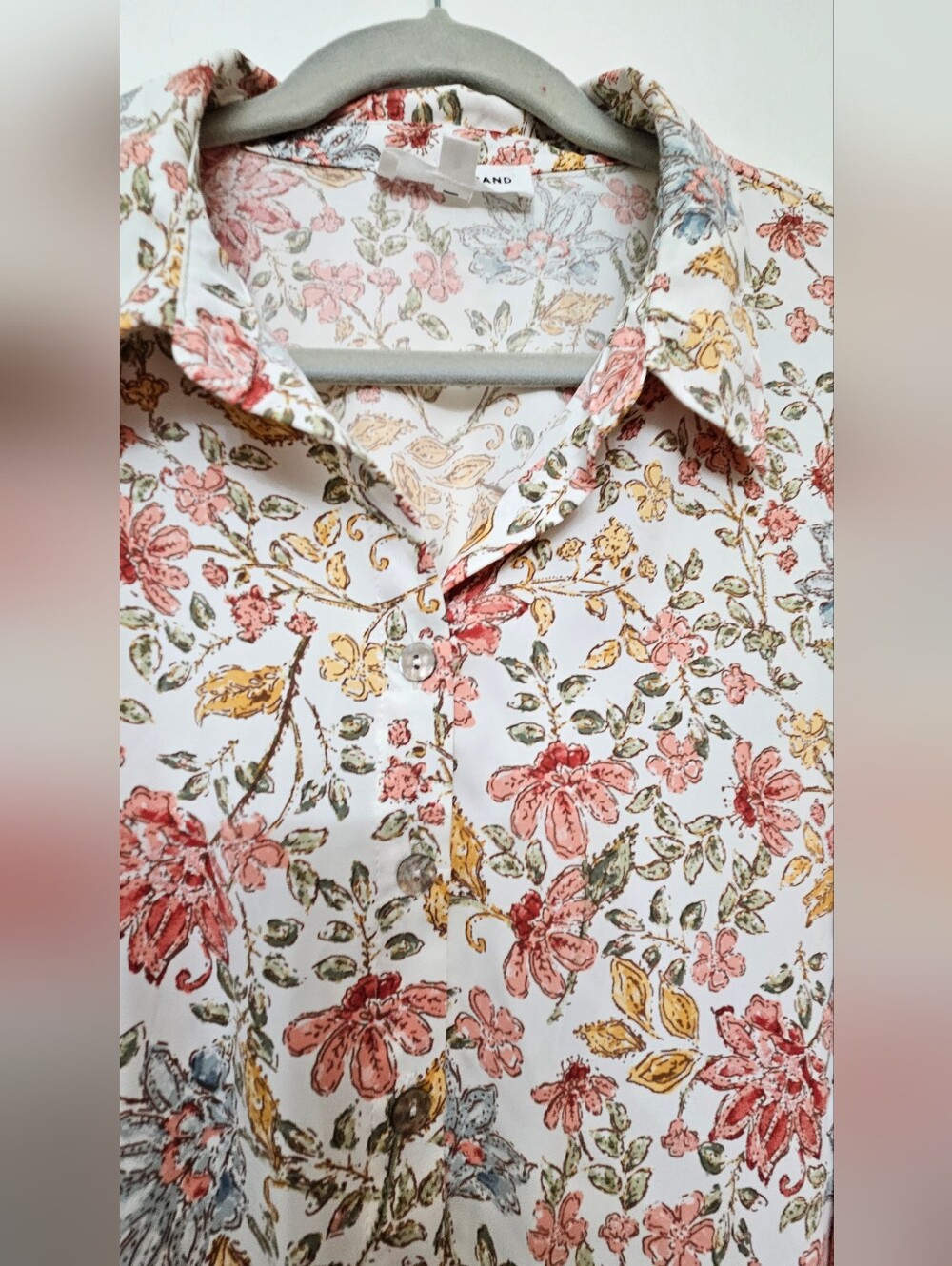 Lucky Brand Floral Tie-Waist Shirt Dress in Cream and Pink - Picture 8 of 12